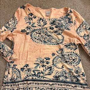 Chico's Peach and Blue Paisley 3/4 Sleeve Top